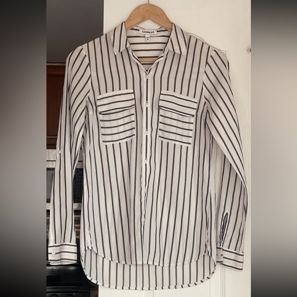 EUC Express Portofino Striped Button-Up Shirt | Black White | Women’s Size XS - Picture 13 of 14